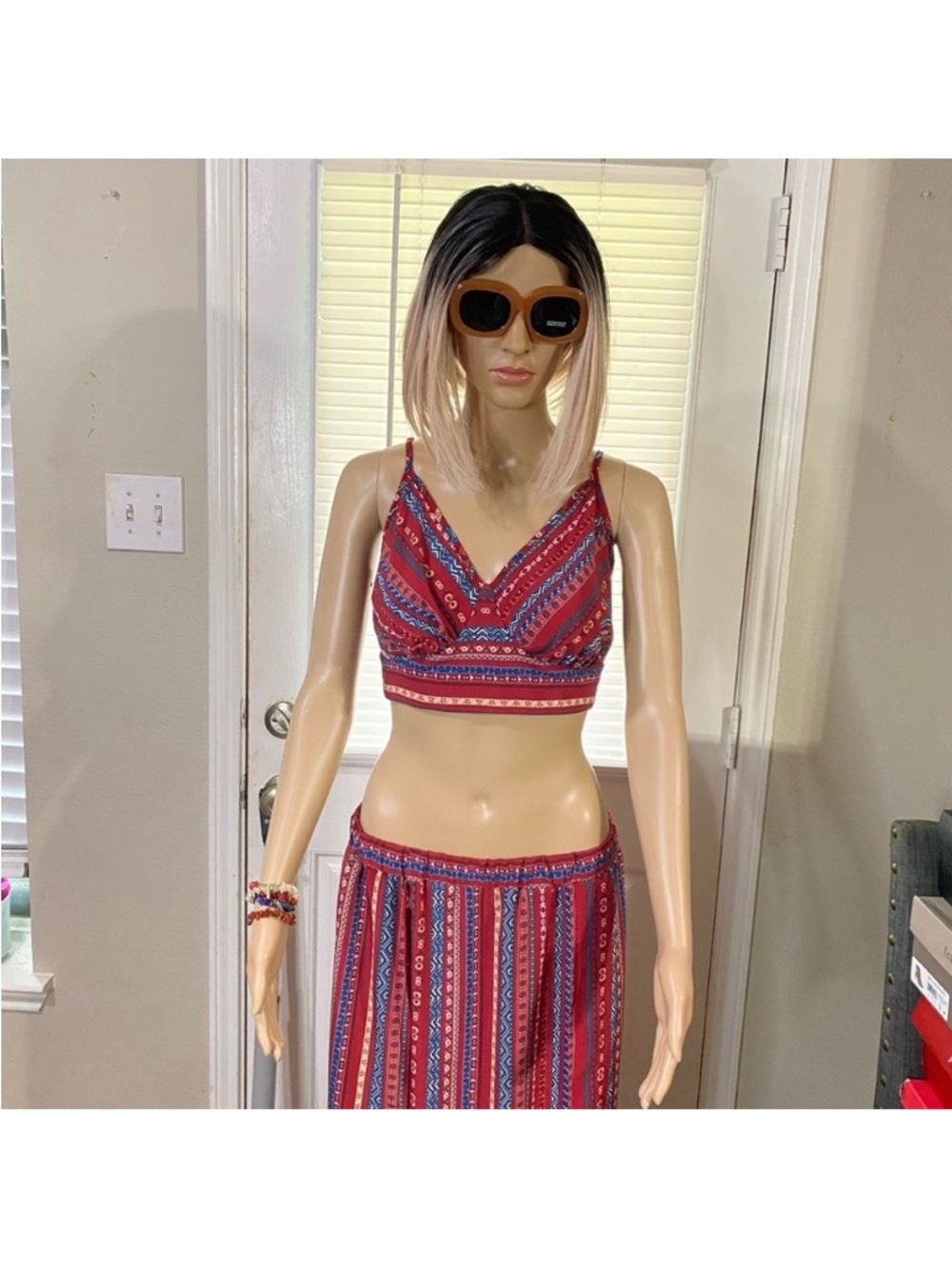 Bohemian Red and Blue Printed Two piece set